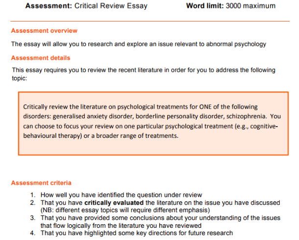 PSY30010 Abnormal Psychology Assignment