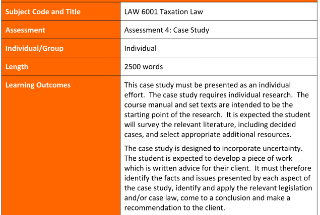 LAW 6001 Taxation Law Assignment